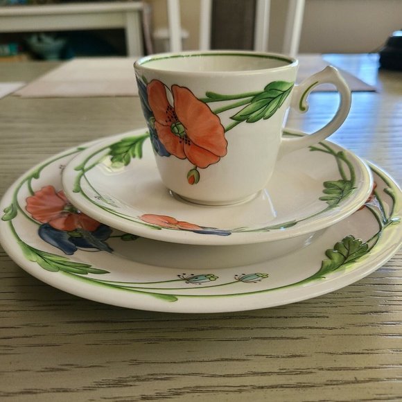 Villeroy Boch set of three (3) Amapola Tea Cup+Saucer+salad plate W.Germany new - Picture 5 of 12
